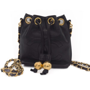 CHANEL Black Lambskin Bucket Shoulder Bag