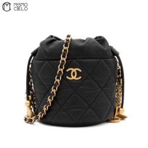CHANEL Black Caviar Coin Charm Bucket Bag
