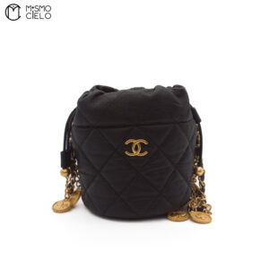 CHANEL Black Caviar Coin Charm Bucket Bag