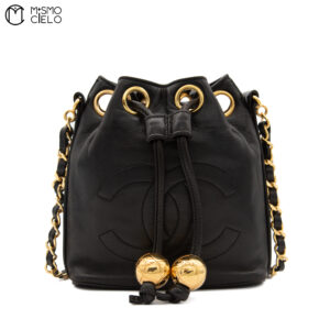 CHANEL Black Lambskin Bucket Shoulder Bag