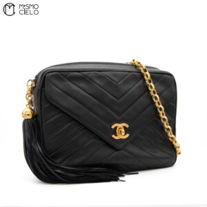 CHANEL Black Lambskin V Stitch Camera Bag #