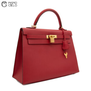 HERMES Authenticated Red Kelly 32 2 Way Shoulder Bag