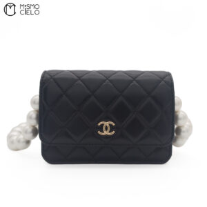 CHANEL Matelasse Lambskin Coco Mark Pearl Chain Shoulder ^#