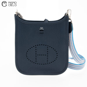 HERMES Taurillon Navy Evelyn Mini Tote Bag *