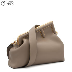 FENDI Pochette Fendi First Lamb Leather Brown ^