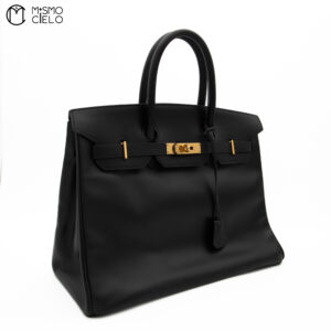 HERMES Authenticated Birkin 35 Box Calf Engraved Circle Y