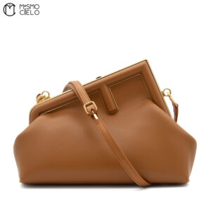 FENDI Pochette Fendi First 8BP129 Lamb Leather Dark Brown Bag ^