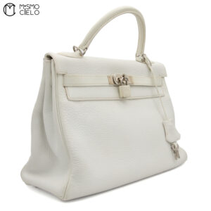 HERMES Authenticated Kelly 32 Clemence White Square F Engraved