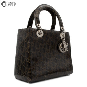 CHRISTIAN DIOR Trotter Lady Dior Patent Handbag Brown and Khaki
