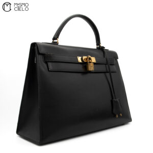 HERMES Authenticated Kelly 32 Boxcalf  Black Handbag