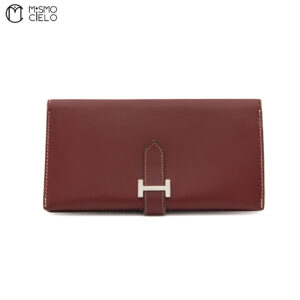HERMES Bearn Box Calf Rouge Ash Wallet D Engraved