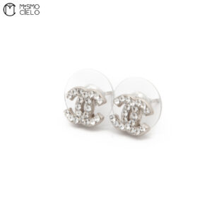 CHANEL * Silver Coco Mark Studs with Diamonds
