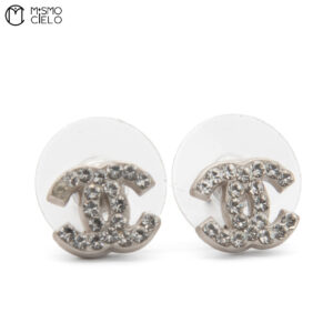 CHANEL * Silver Coco Mark Studs with Diamonds
