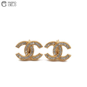 CHANEL Vintage Classic Gold Clip-on Earrings with Diamonds