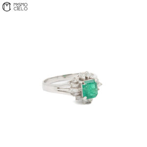 MY BEADS LUXE # PT900 Emerald and Diamond 5.6g Ring 0.82Ct E  0.29Ct D