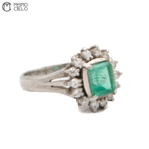 MY BEADS LUXE PT850 Emerald and Diamond 4.8g Ring 0.85Ct E  0.29Ct D