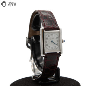 CARTIER Silver Tank with Leather Strap