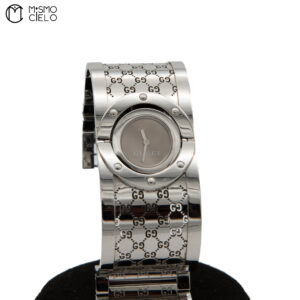 GUCCI 112 Toile Bangle Watch with Brown Dial