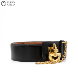 CELINE Black And Gold Chain Lock Belt