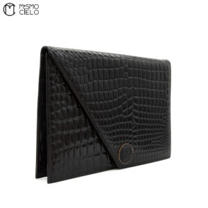 YVES SAINT LAURENT Clutch Bag In Black Crocodile Embossed Leather