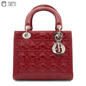 CHRISTIAN DIOR Lady Dior handbag Patent Bordeaux RED ^ #