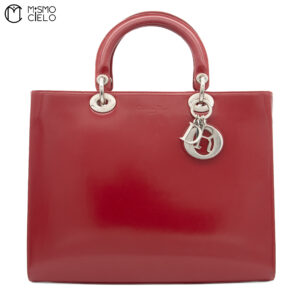CHRISTIAN DIOR Large Lady Dior Handbag with Long Strap Red