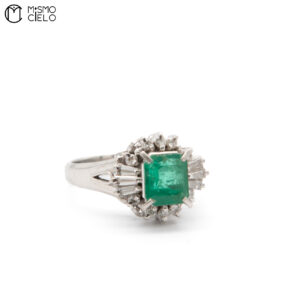 MY BEADS LUXE # PT900 Emerald and Diamond 6.4g Ring 1.17Ct E  0.38Ct D  #