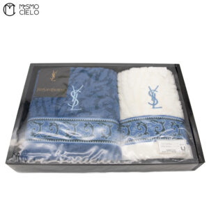 YVES SAINT LAURENT Towel Set, Unused Blue with White