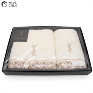 YVES SAINT LAURENT Towel Set, Unused White White With Blue Stripe