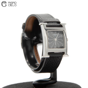 HERMES HH1.210 Black Dial Black Leather Belt * ^