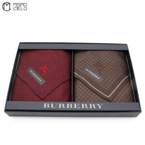 BURBERRY Red and Brown Silk Handkerchiefs Box set *