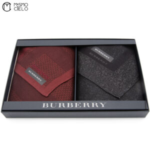 BURBERRY Red and Grey Silk Handkerchiefs Box set *