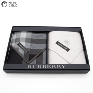 BURBERRY Grey and White Silk Handkerchiefs Box set *