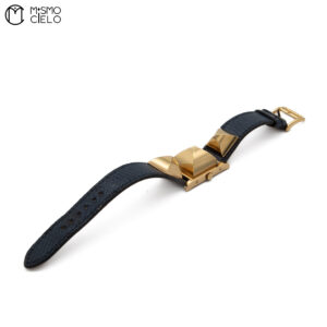 HERMES Navy Blue Lizard Strap White Dial Gold Plated Watch