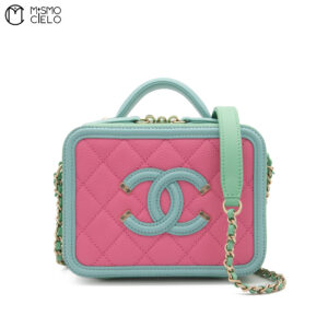 CHANEL Matelasse 2WAY Handbag Caviar Skin Pink and Green ^