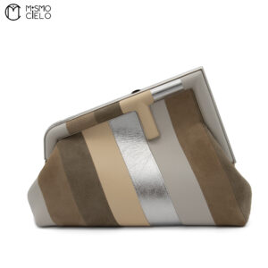 FENDI Pochette Fendi First 8BP129 Lamb Leather Multi Colour Brown Bag ^