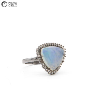MY BEADS LUXE Silver 4.02 Ct MoonStone and Diamond Ring