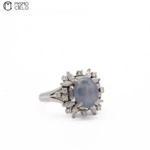 MY BEADS LUXE Platinum 900 and 3.06 ct Sapphire and Diamond  7.7g Ring Size 12