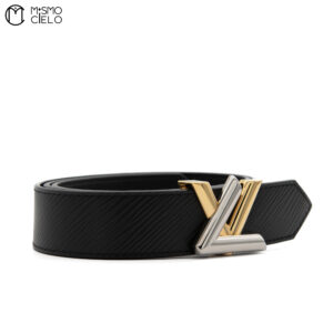LOUIS VUITTON Silver and Gold Epi Santur Black Belt Size 99 cm