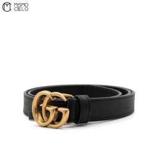 GUCCI Black and Gold GG 2cm Marmont Belt 90cm *