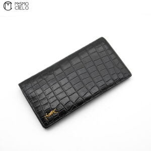 YVES SAINT LAURENT Black Crocodile Embossed Bi-fold Wallet *