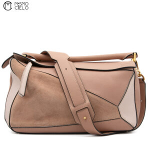 LOEWE Pink Calfskin Suede Medium Puzzle Handbag