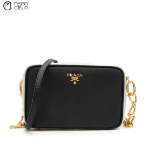 PRADA Black and White Saffiano Camera Crossboy Bag