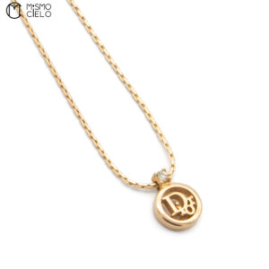 CHRISTIAN DIOR Gold Plated Necklace and logo Pendant with Diamond 42cm