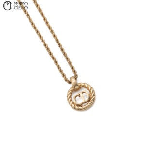 CHRISTIAN DIOR Gold Plated Neclace and logo Pendant 38cm