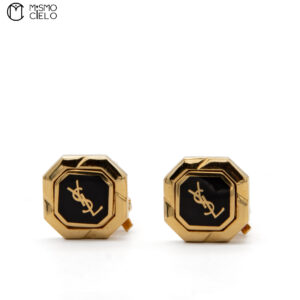 YVES SAINT LAURENT Black and Gold YSL Logo Clip-on Earrings