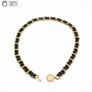 CHANEL Coco Mark Mademoiselle 2-row Leather Chain Belt 96 cm *