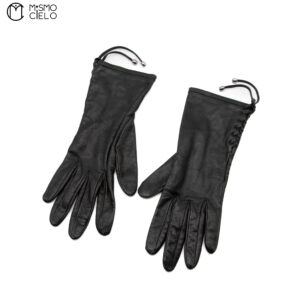 CHRISTIAN DIOR Long Black Leather Gloves 7 1/2
