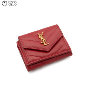 YVES SAINT LAURENT Mini Folding Wallet Red and Gold