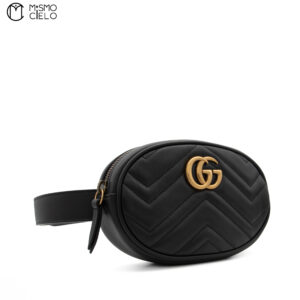 GUCCI GG Marmont Black Leather Waist Pouch
